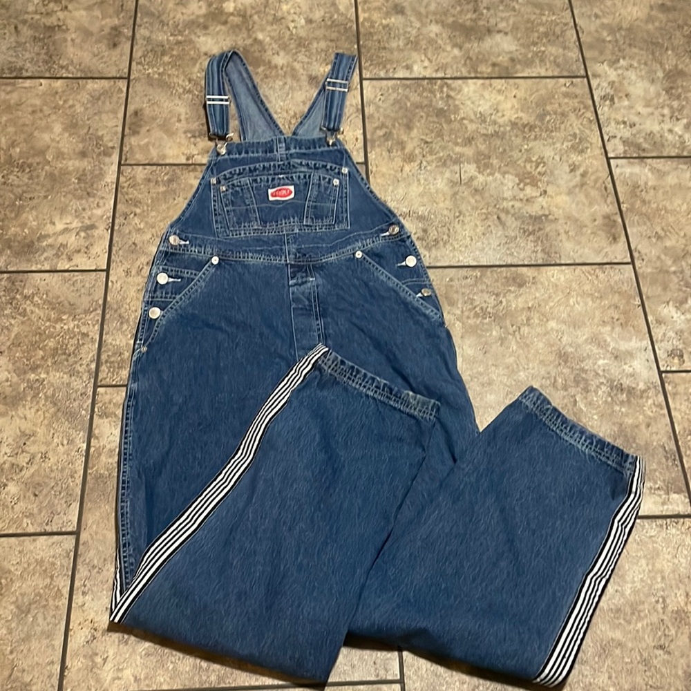 Revolt Jeans Blue Denim Overalls with Side Stripe